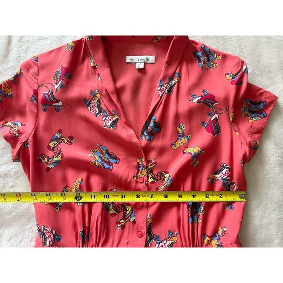Emily And Fin Roller Skate Dress Sz S Skating Coral Orange Retro Pockets RARE! - Picture 11 of 15